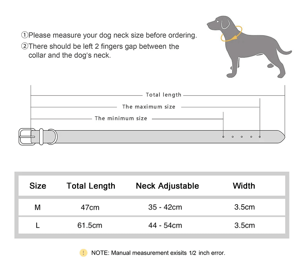 Ellie Dog Collar Sizes