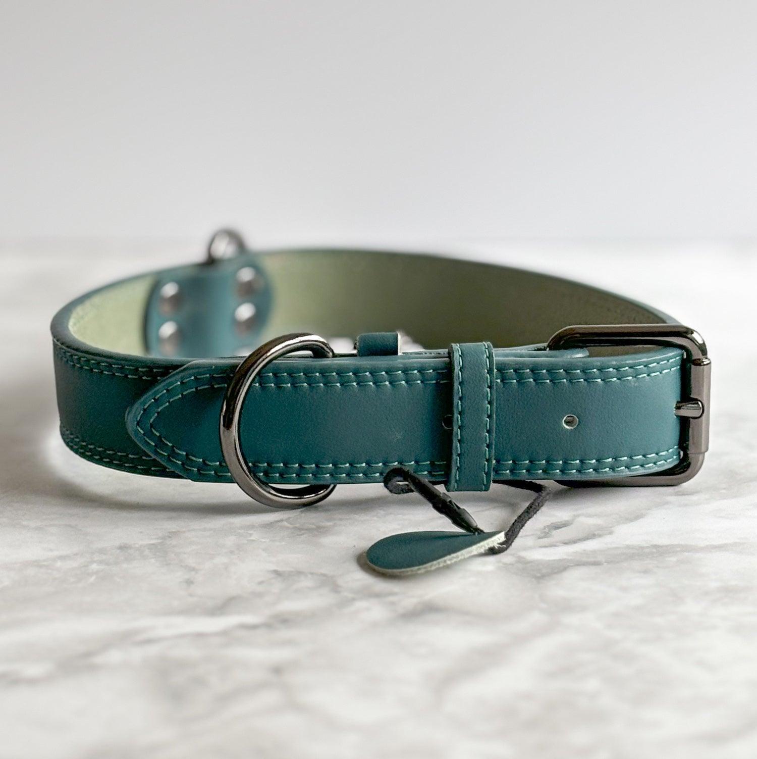 Bonnie Woof Green / S Premium Leather Dog Collar